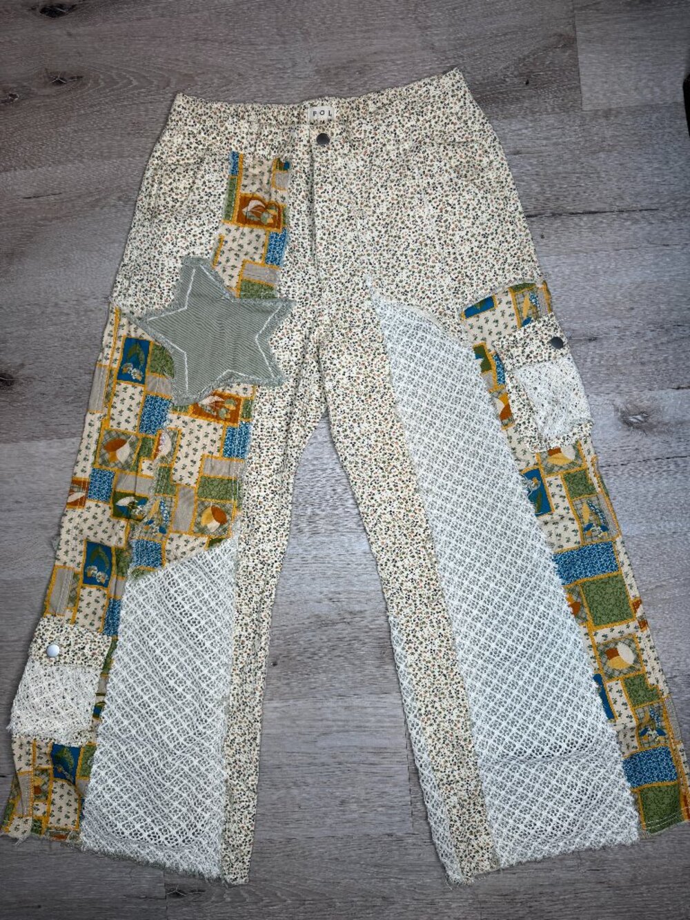 POL Patchwork Crochet Star Wide Leg Pants - M